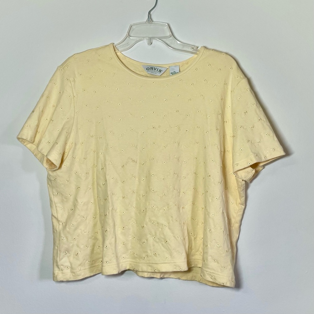 Orvis butter yellow embroidered tshirt